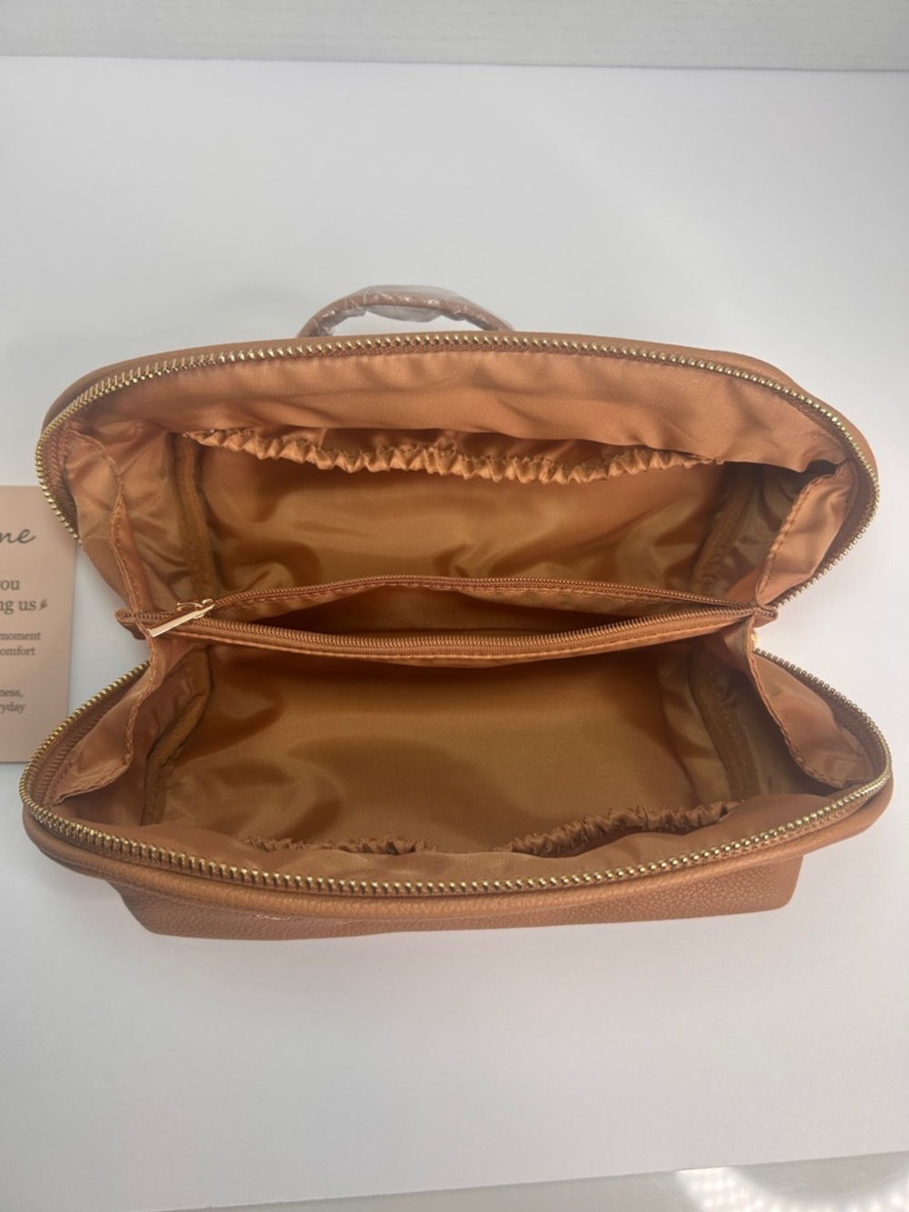 Sylune Classic Makeup Bag , Pebbled Faux Leather , Camel Brown - Picture 10 of 15